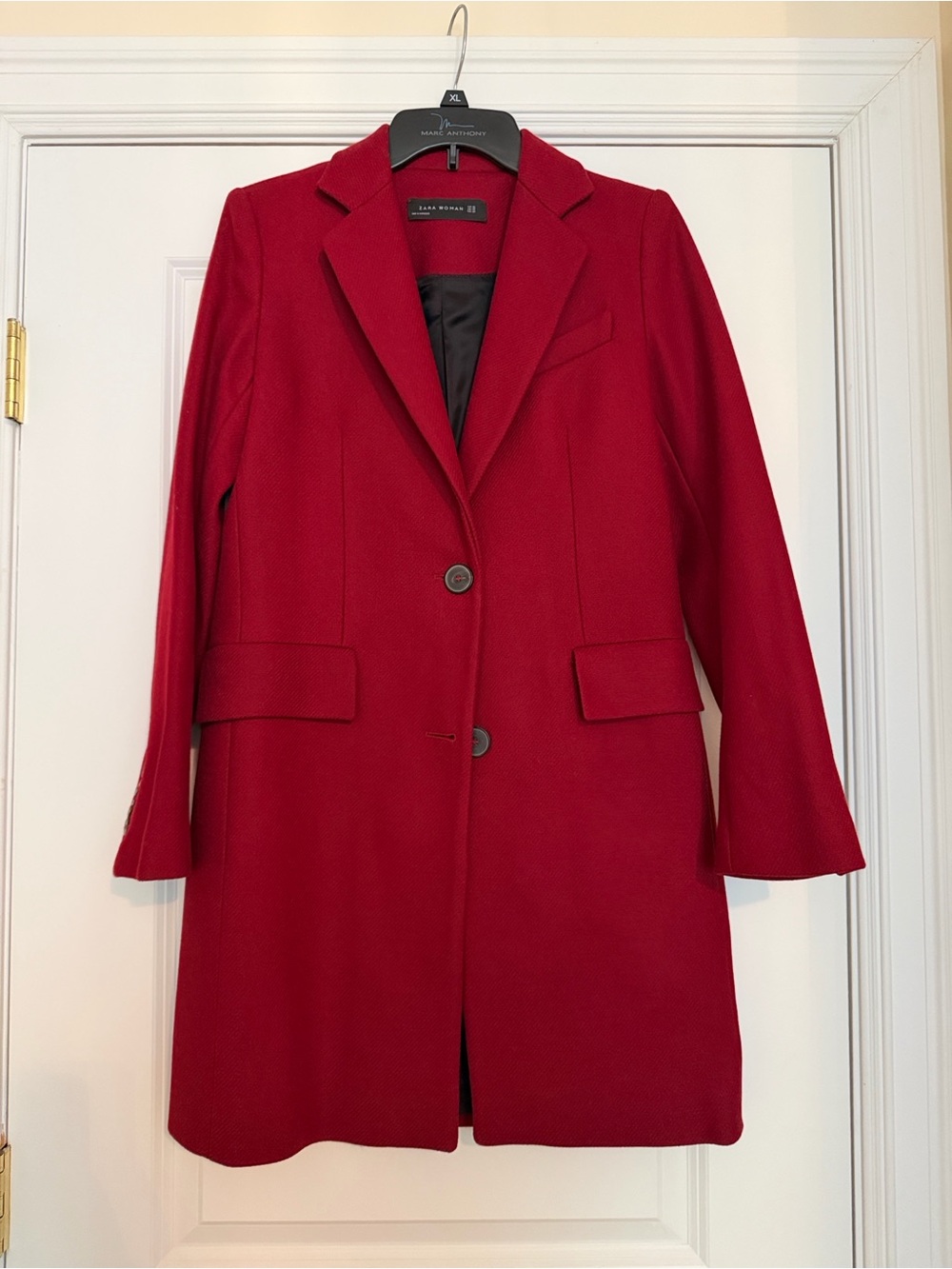 Zara Burgundy Red Single-Breasted Wool-Blend Coat